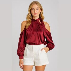 Milk & Honey Silk Deep Red Stylish Top Medium